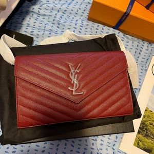 YSL Large Chain Wallet in SHW